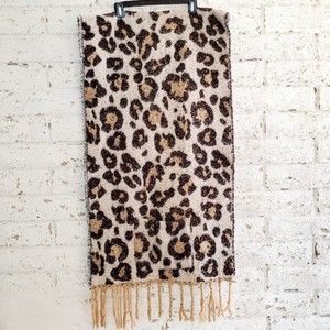 Steve Madden Animal Print Chunky Fringe Scarf Over Sized Winter Fall Wrap O/S